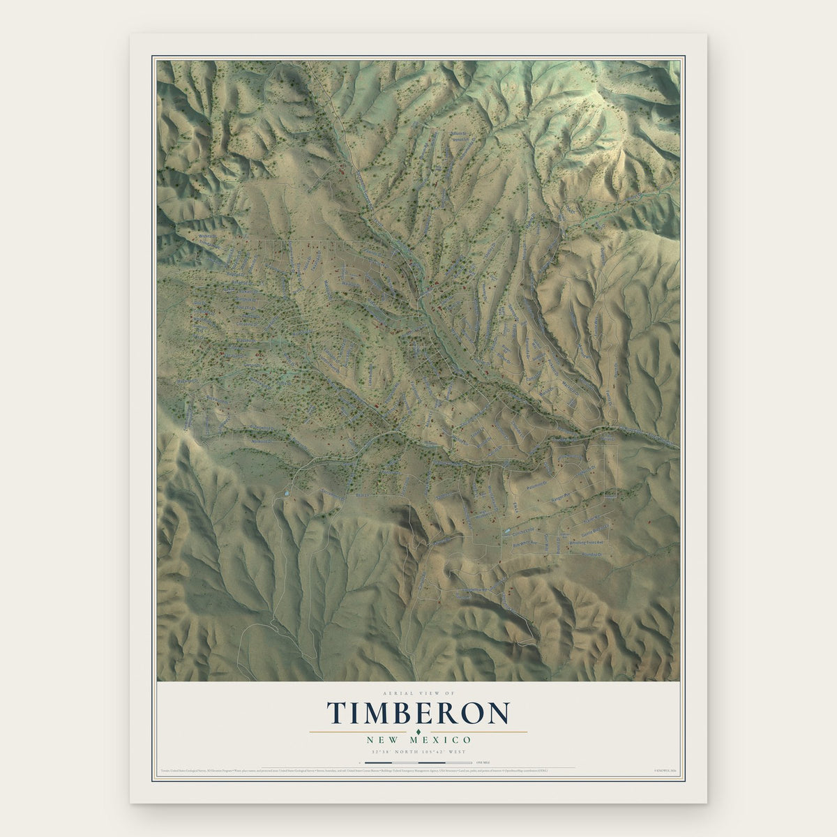 Timberon, New Mexico map print, the full design