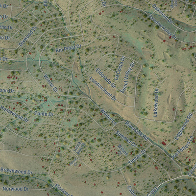 Close-up of the map of Timberon, New Mexico print showing street and building detail