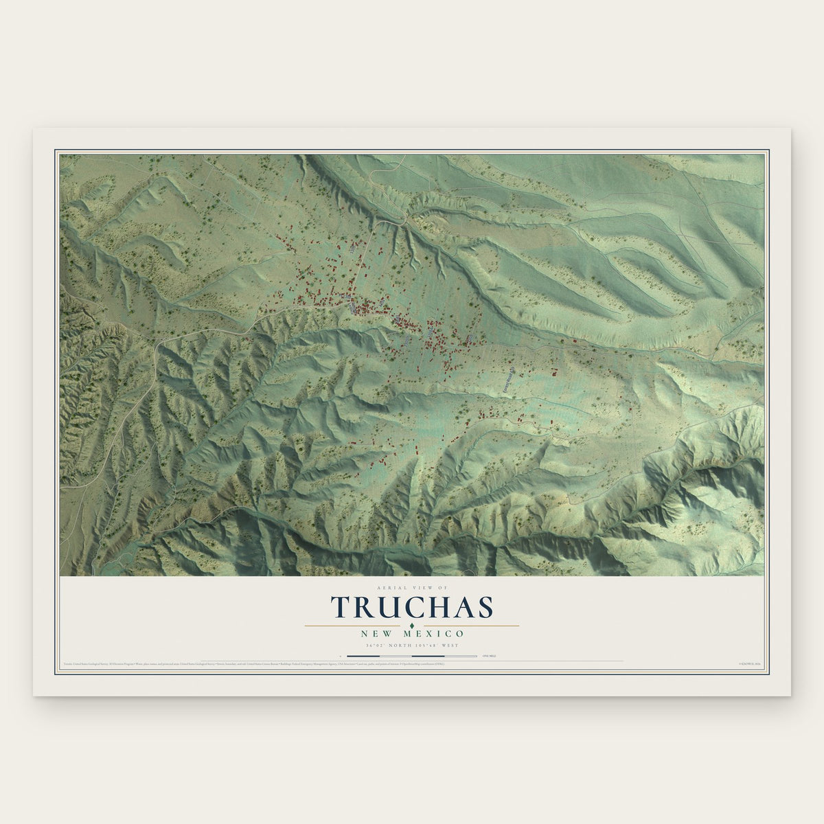 Truchas, New Mexico map print, the full design