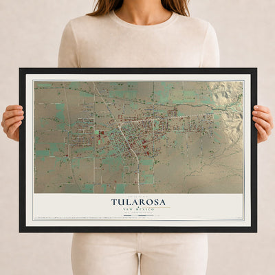 Map of Tularosa, New Mexico, 12 x 18 inch print in a black wood frame