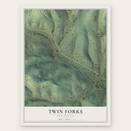 Twin Forks, New Mexico map print, the full design