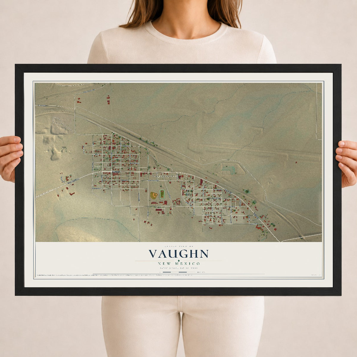Map of Vaughn, New Mexico, 18 x 24 inch print in a black wood frame