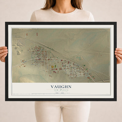 Map of Vaughn, New Mexico, 18 x 24 inch print in a black wood frame
