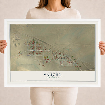 Map of Vaughn, New Mexico, 18 x 24 inch print in a white wood frame