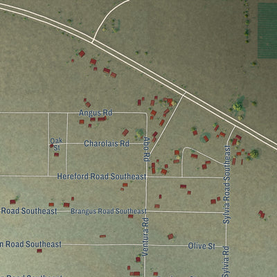 Close-up of the map of Ventura, New Mexico print showing street and building detail