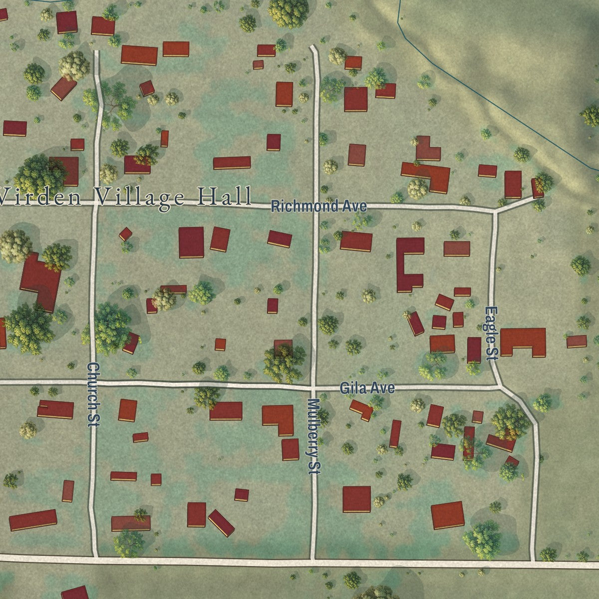 Close-up of the map of Virden, New Mexico print showing street and building detail