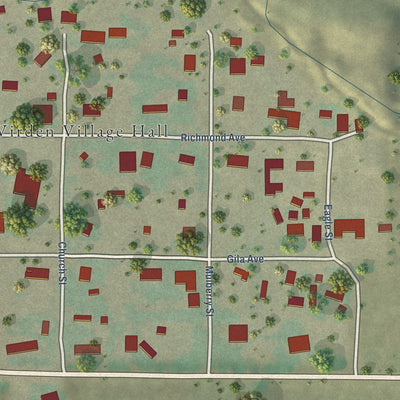 Close-up of the map of Virden, New Mexico print showing street and building detail