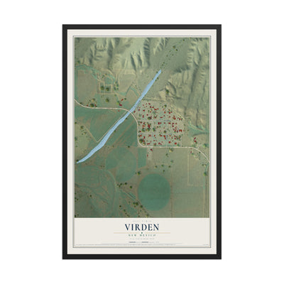 Map of Virden, New Mexico, 12 x 18 inch print in a black wood frame