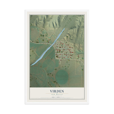 Map of Virden, New Mexico, 12 x 18 inch print in a white wood frame
