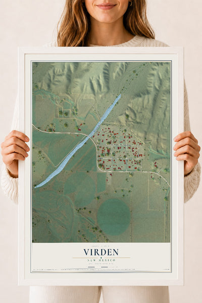 Map of Virden, New Mexico, 18 x 24 inch print in a white wood frame