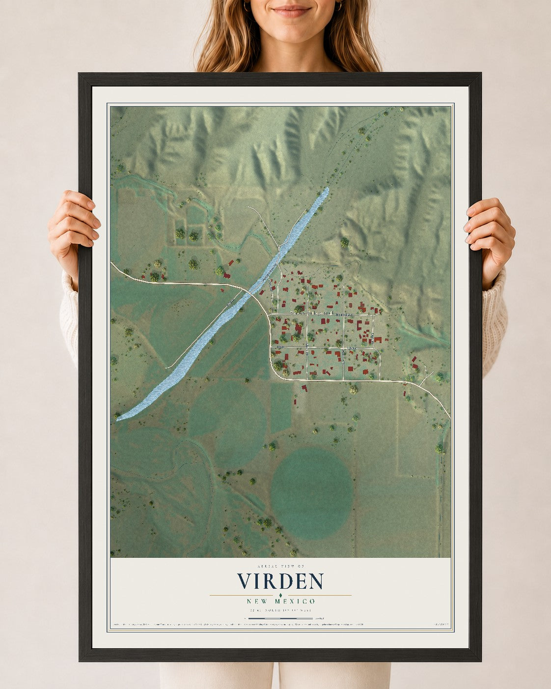 Map of Virden, New Mexico, 24 x 36 inch print in a black wood frame