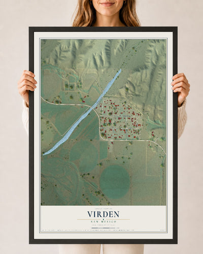 Map of Virden, New Mexico, 24 x 36 inch print in a black wood frame