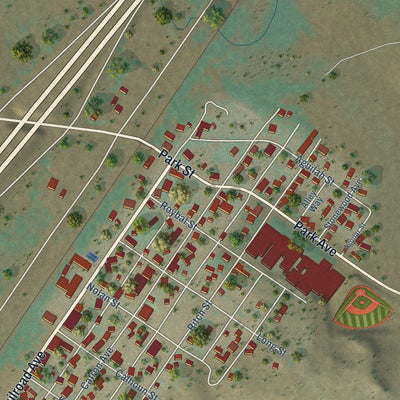 Close-up of the map of Wagon Mound, New Mexico print showing street and building detail