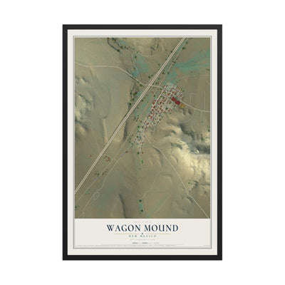 Map of Wagon Mound, New Mexico, 12 x 18 inch print in a black wood frame