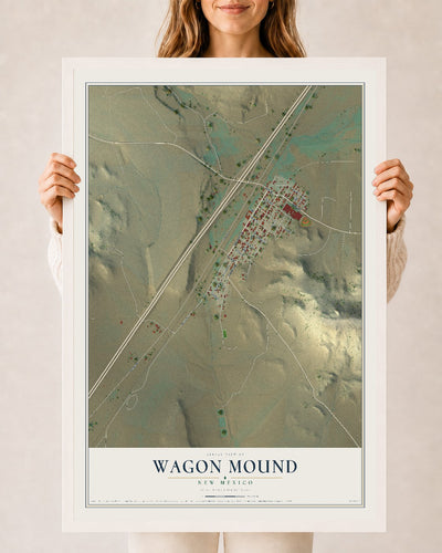 Map of Wagon Mound, New Mexico, 24 x 36 inch print in a white wood frame