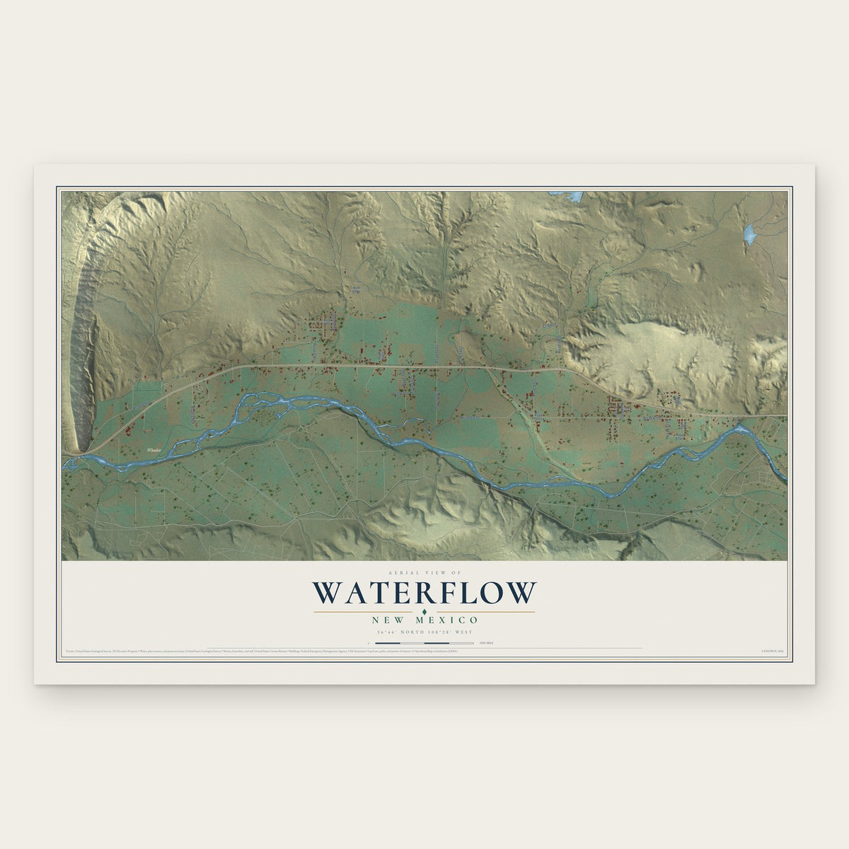 Waterflow, New Mexico map print, the full design