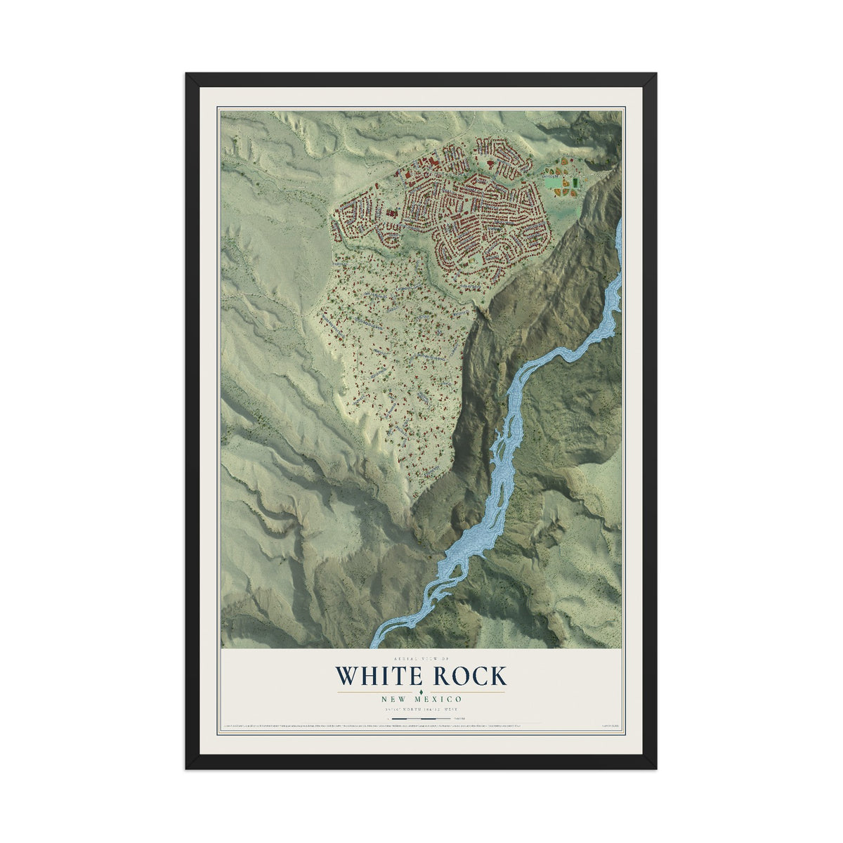 Map of White Rock, New Mexico, 12 x 18 inch print in a black wood frame