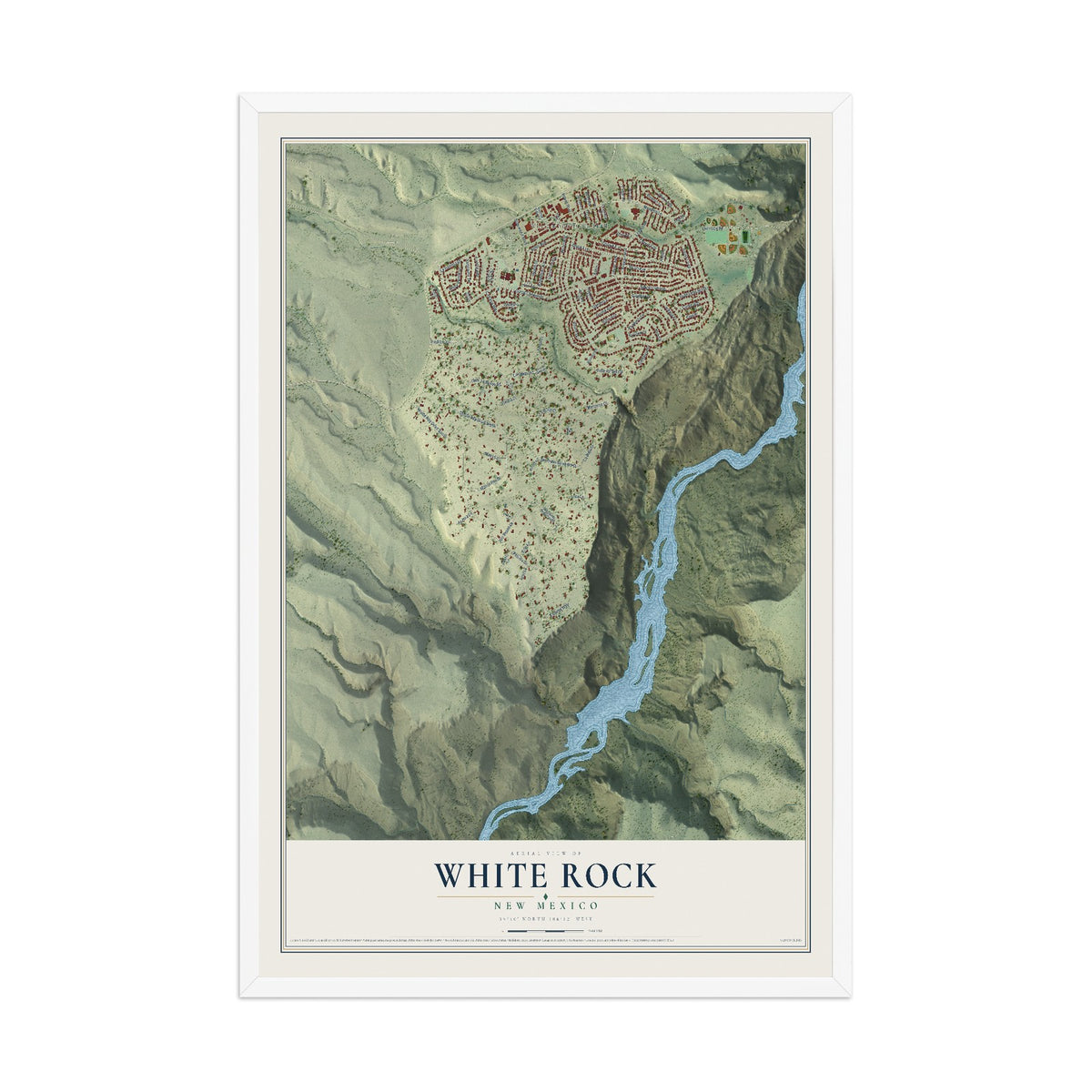 Map of White Rock, New Mexico, 12 x 18 inch print in a white wood frame