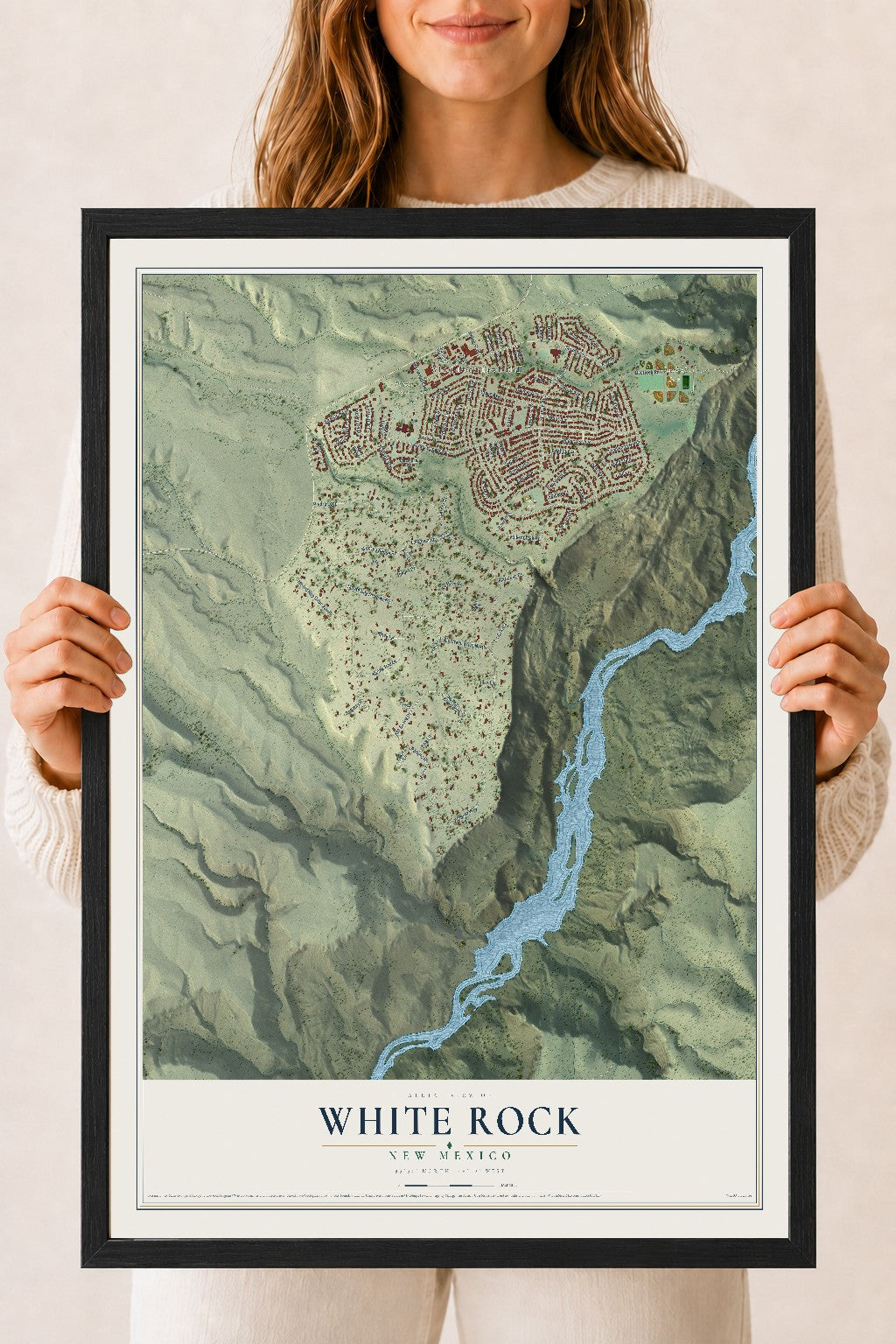 Map of White Rock, New Mexico, 18 x 24 inch print in a black wood frame