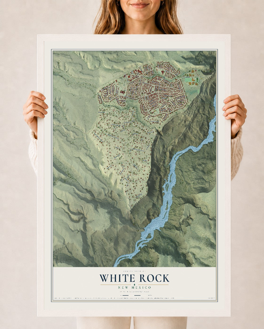 Map of White Rock, New Mexico, 24 x 36 inch print in a white wood frame