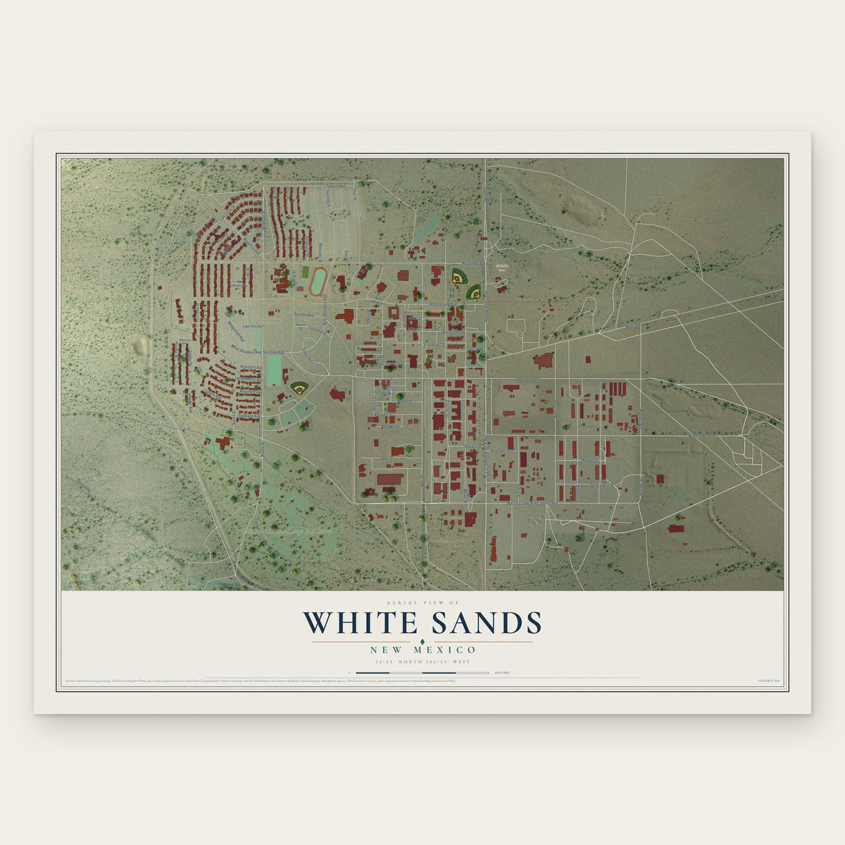 White Sands, New Mexico map print, the full design