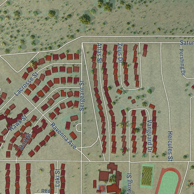 Close-up of the map of White Sands, New Mexico print showing street and building detail
