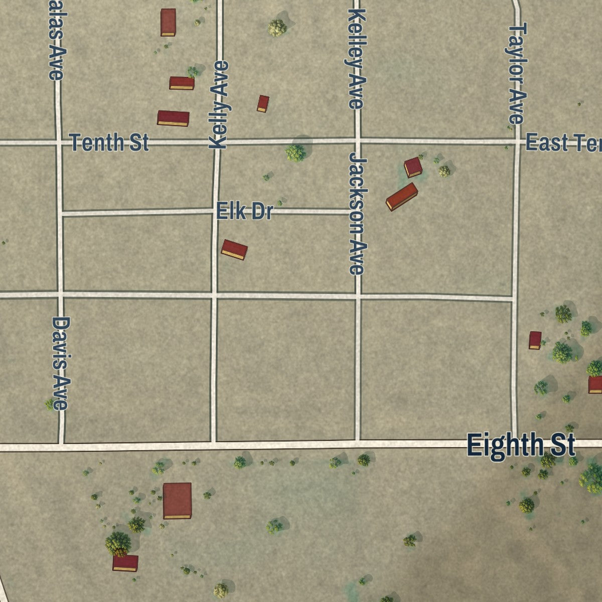 Second close-up of the map of Willard, New Mexico print showing more streets and buildings