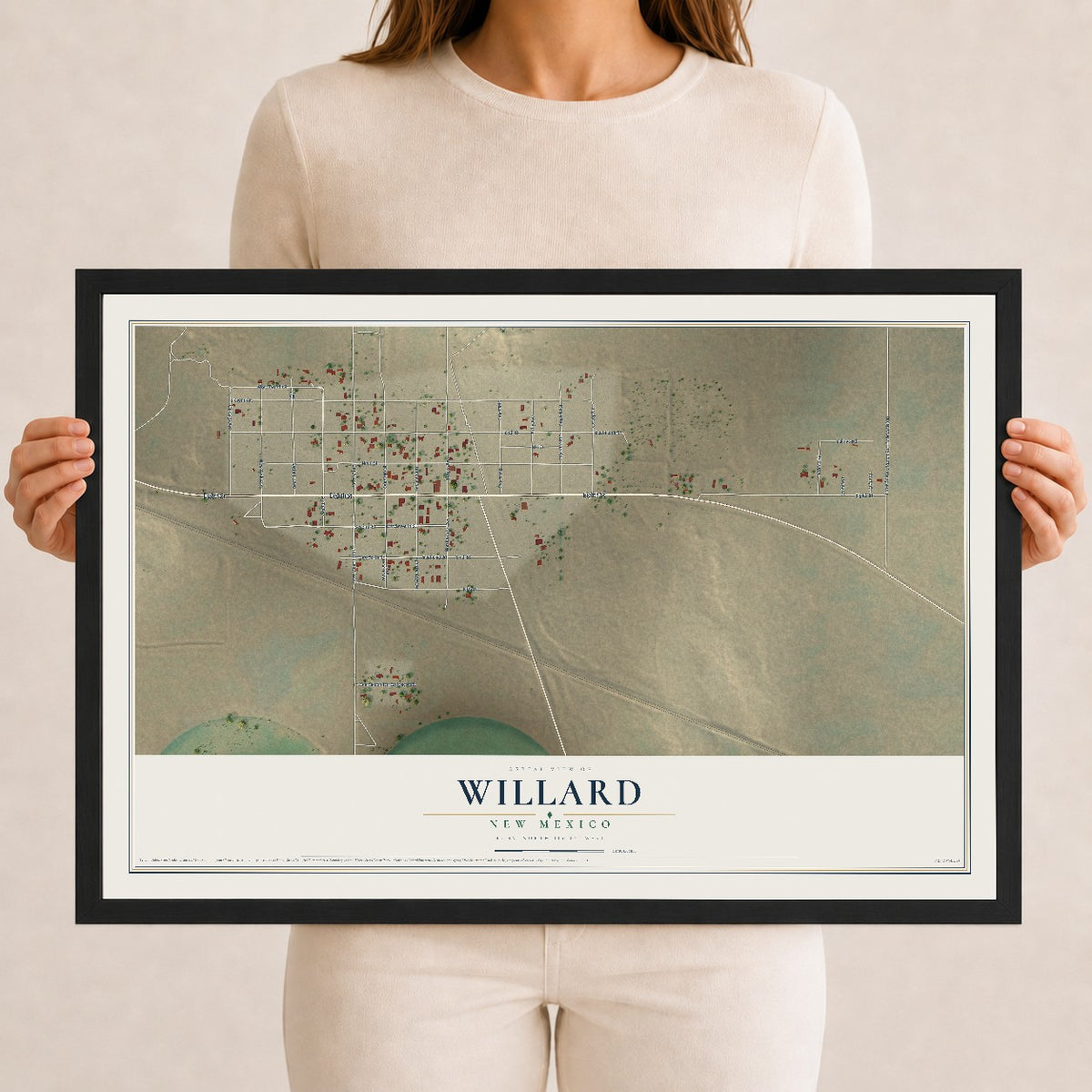 Map of Willard, New Mexico, 12 x 18 inch print in a black wood frame