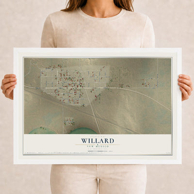 Map of Willard, New Mexico, 12 x 18 inch print in a white wood frame