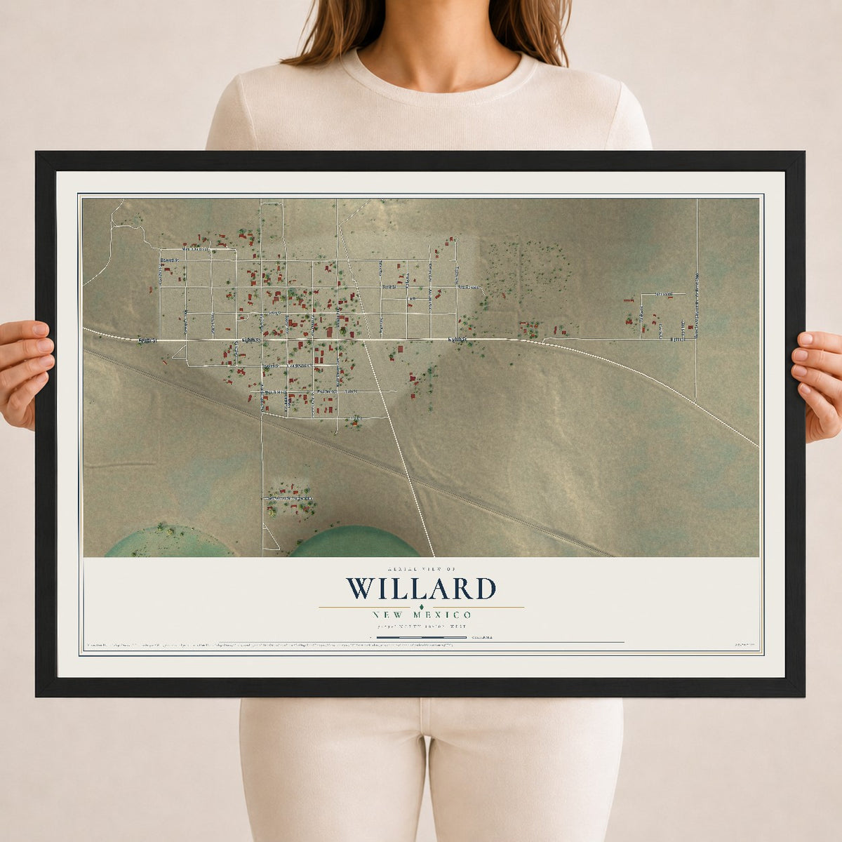 Map of Willard, New Mexico, 18 x 24 inch print in a black wood frame