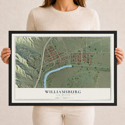 Map of Williamsburg, New Mexico, 12 x 18 inch print in a black wood frame