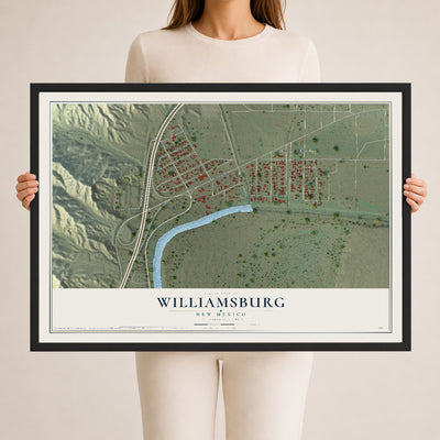 Map of Williamsburg, New Mexico, 24 x 36 inch print in a black wood frame