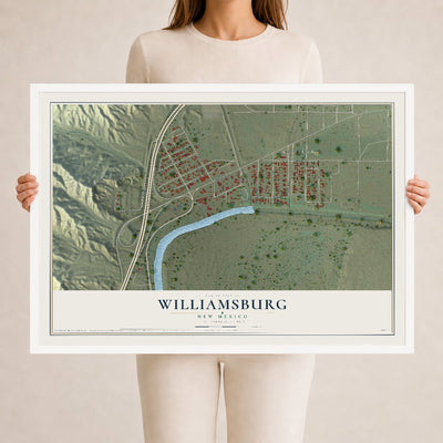 Map of Williamsburg, New Mexico, 24 x 36 inch print in a white wood frame