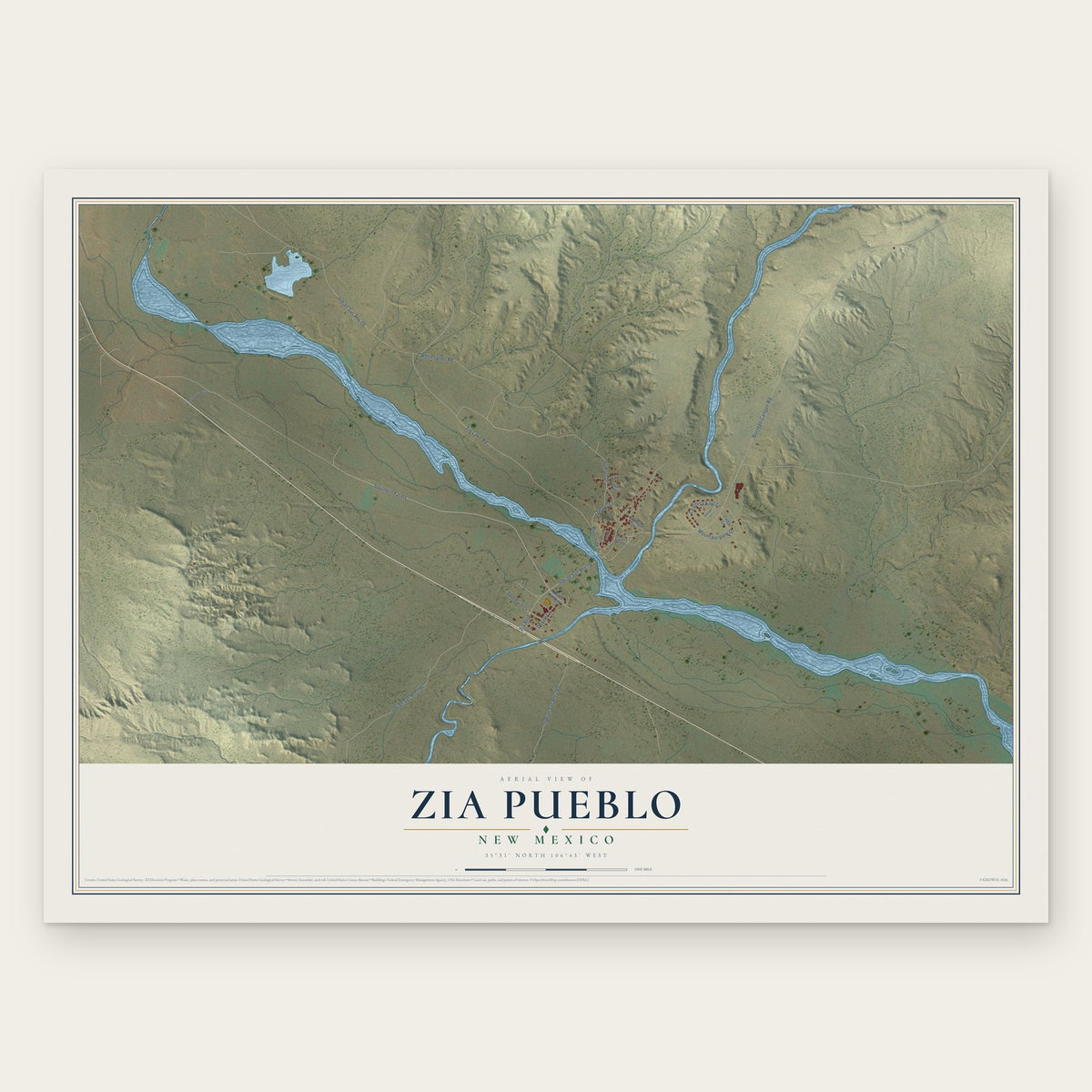 Zia Pueblo, New Mexico map print, the full design