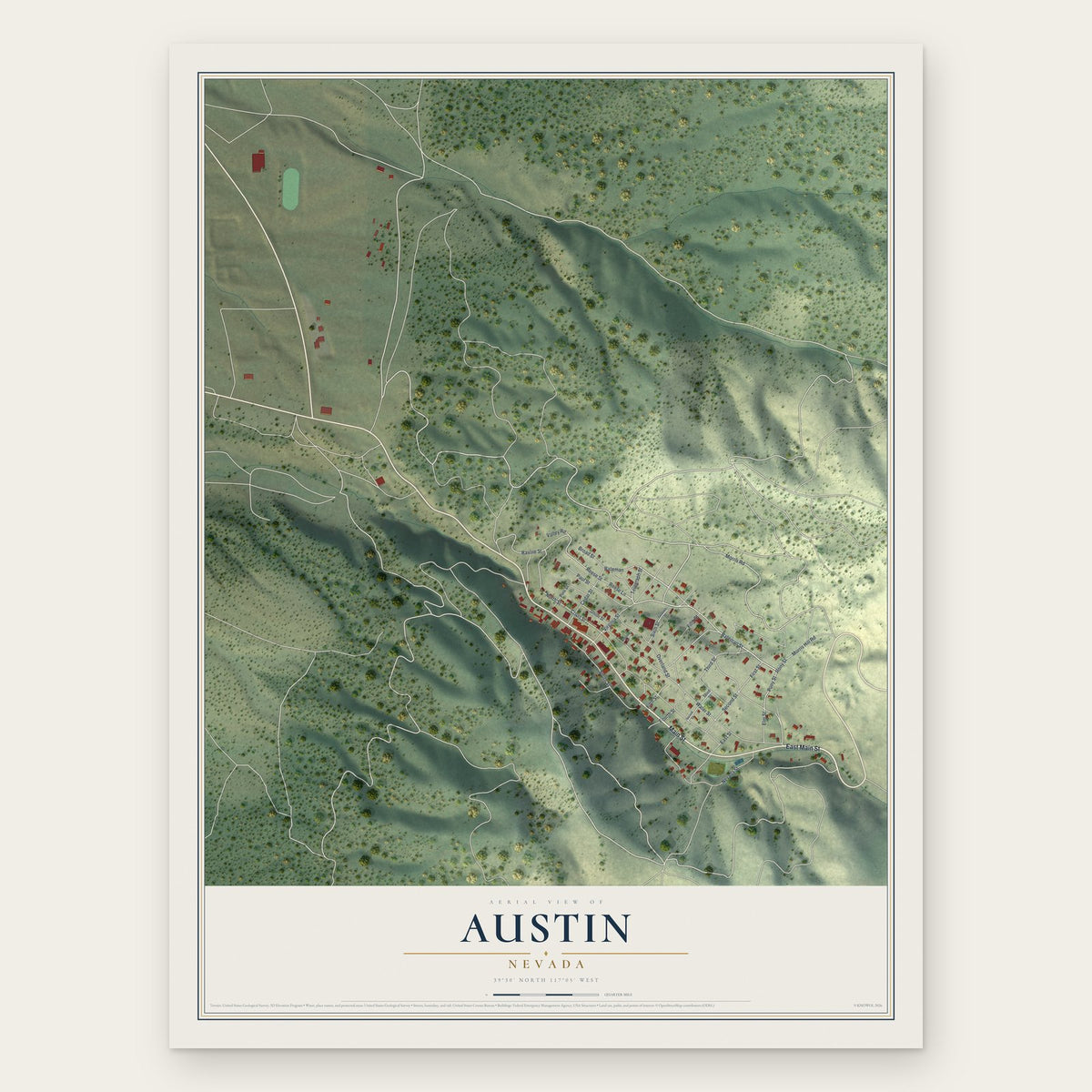 Austin, Nevada map print, the full design