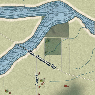 Close-up of the map of Blue Diamond, Nevada print showing street and building detail