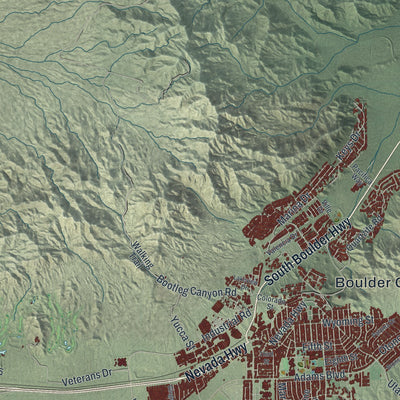 Close-up of the map of Boulder City, Nevada print showing street and building detail