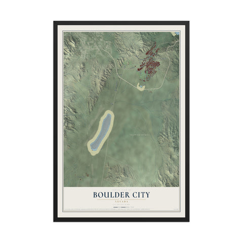 Map of Boulder City, Nevada, 12 x 18 inch print in a black wood frame