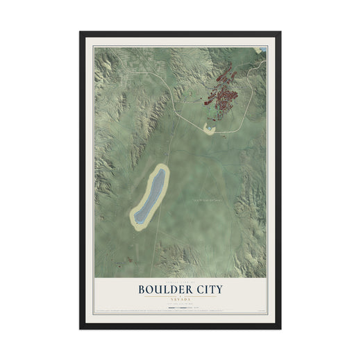 Map of Boulder City, Nevada, 12 x 18 inch print in a black wood frame
