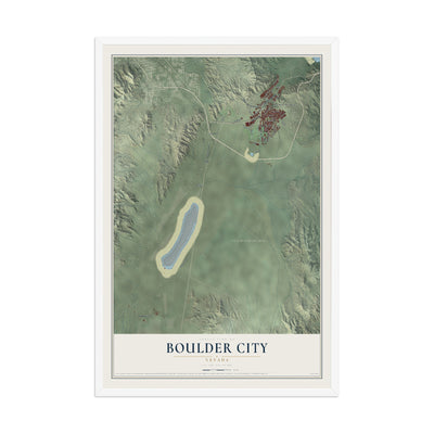 Map of Boulder City, Nevada, 12 x 18 inch print in a white wood frame