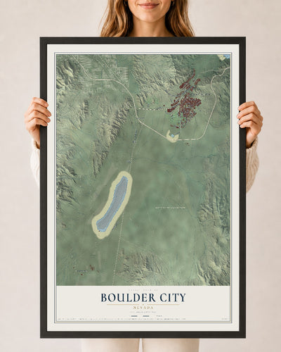 Map of Boulder City, Nevada, 24 x 36 inch print in a black wood frame