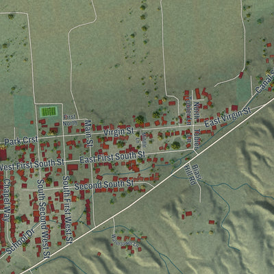 Close-up of the map of Bunkerville, Nevada print showing street and building detail