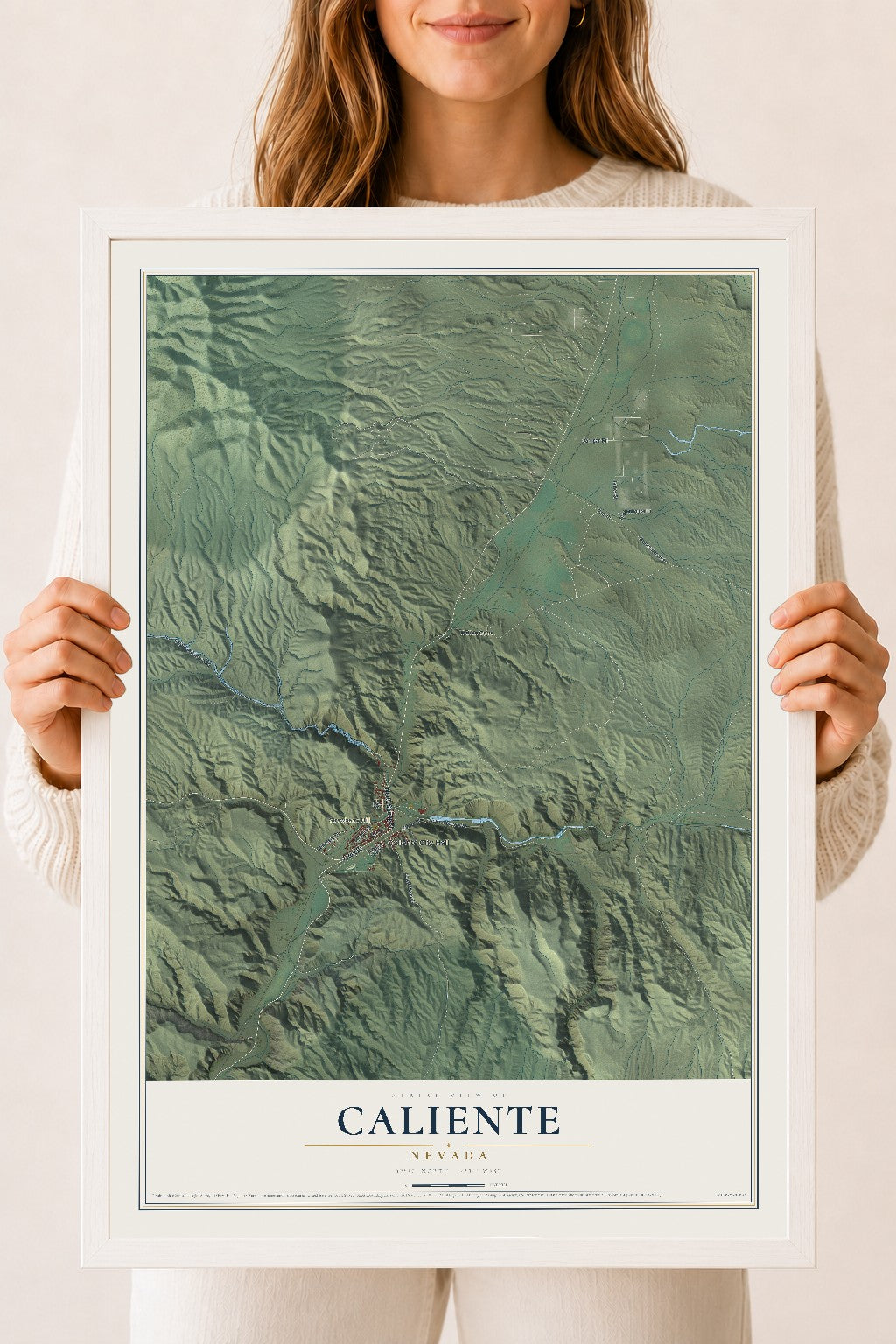 Map of Caliente, Nevada, 18 x 24 inch print in a white wood frame