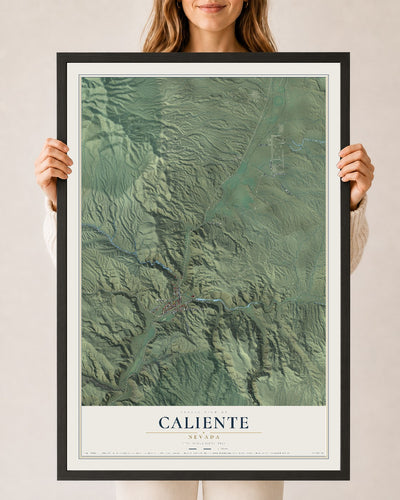 Map of Caliente, Nevada, 24 x 36 inch print in a black wood frame