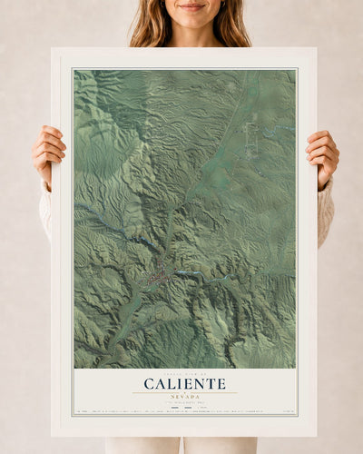 Map of Caliente, Nevada, 24 x 36 inch print in a white wood frame