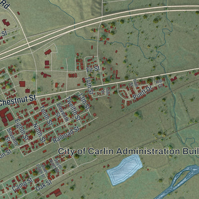 Close-up of the map of Carlin, Nevada print showing street and building detail