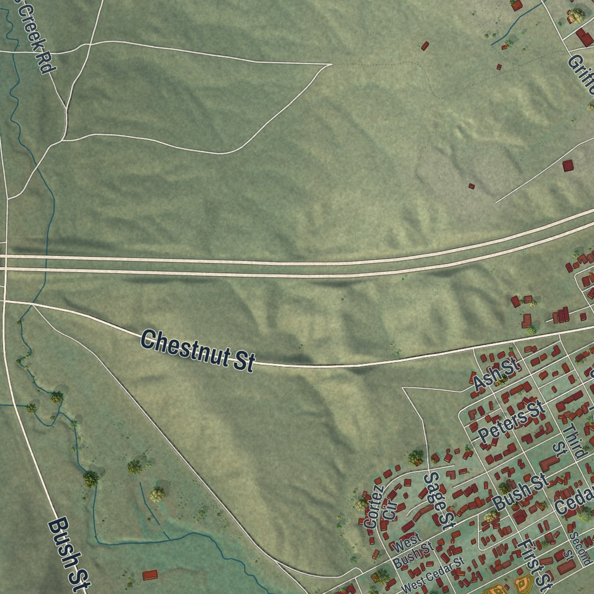 Second close-up of the map of Carlin, Nevada print showing more streets and buildings