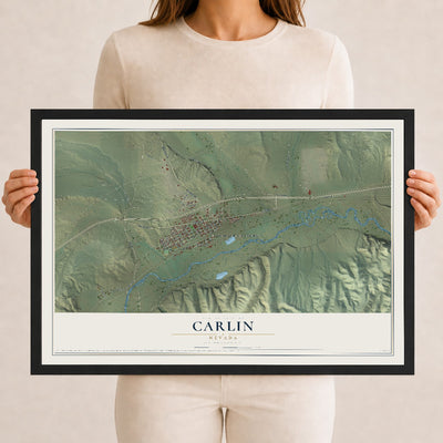 Map of Carlin, Nevada, 12 x 18 inch print in a black wood frame