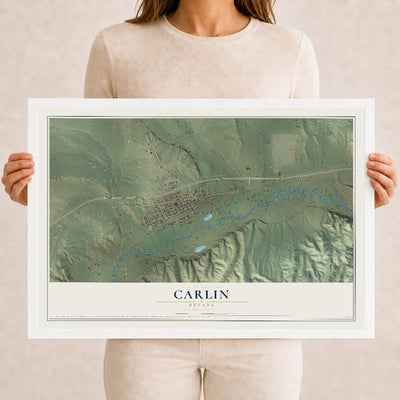 Map of Carlin, Nevada, 12 x 18 inch print in a white wood frame