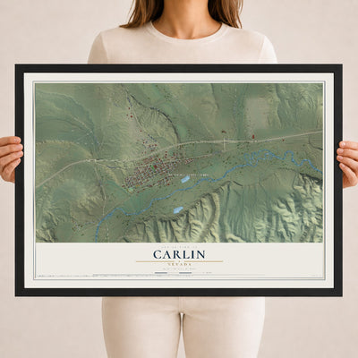 Map of Carlin, Nevada, 18 x 24 inch print in a black wood frame